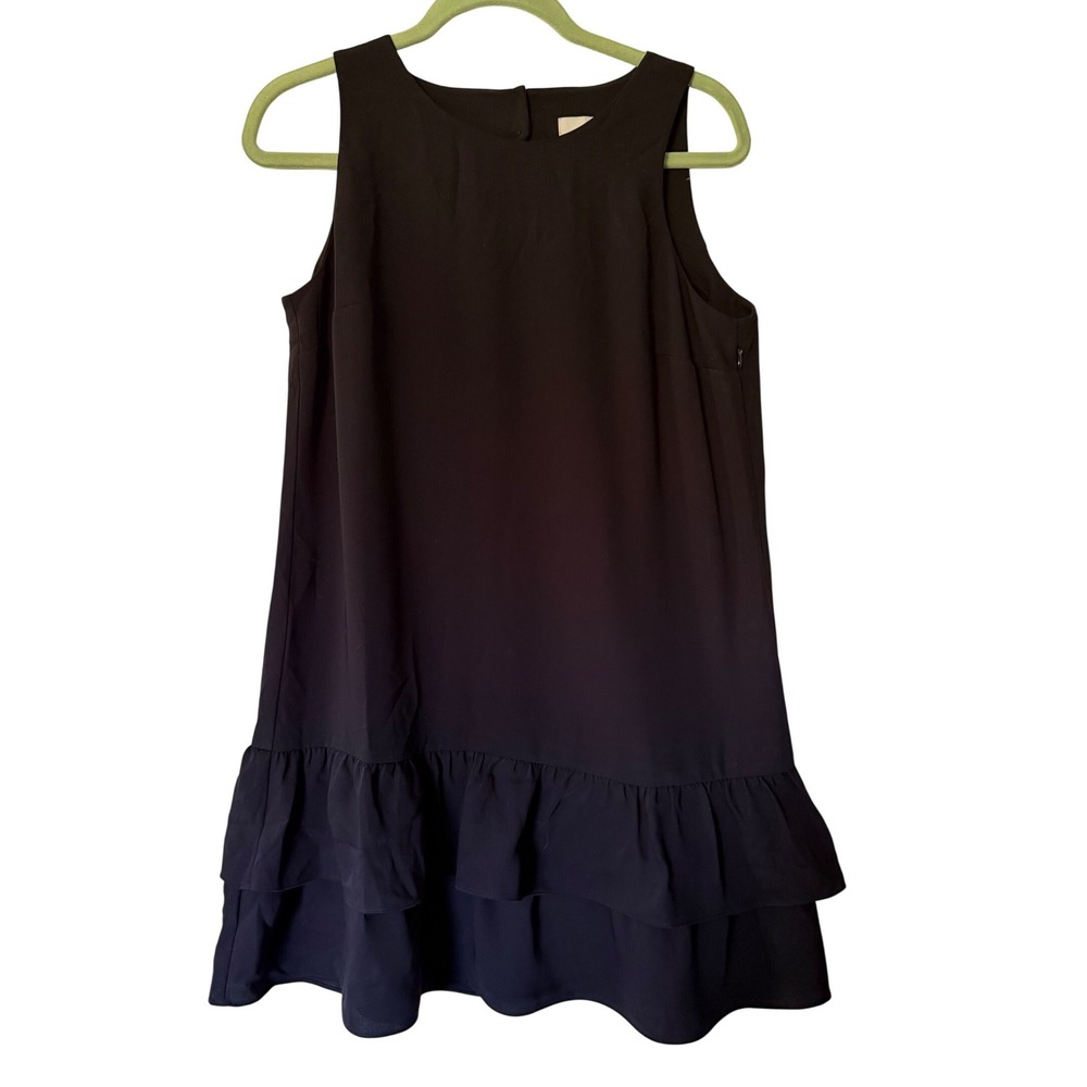 LOFT Black Sleeveless Ruffle Hem Shift Dress Size 8 Keyhole Back Cutout Mini